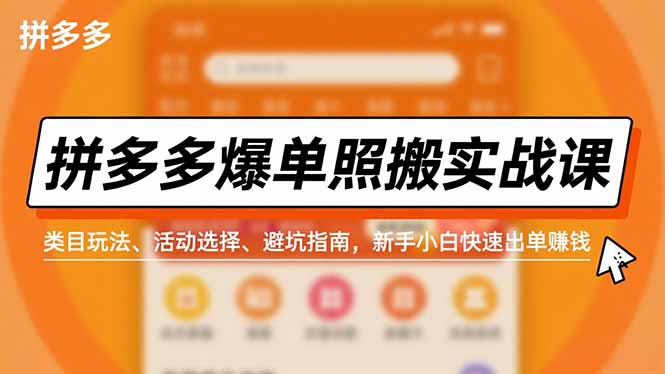 拼多多爆单照搬实战课，类目玩法、活动选择、避坑指南，新手小白快速出单赚钱-云创网