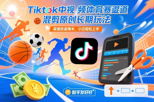Tiktok中视频体育赛道混剪原创长期玩法，靠播放量賺米，小白轻松上手-云创网