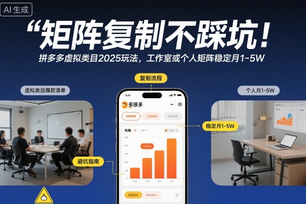 矩阵复制不踩坑！拼多多虚拟类目2025玩法，工作室或者个人矩阵稳定月1-5W【揭秘】-云创网