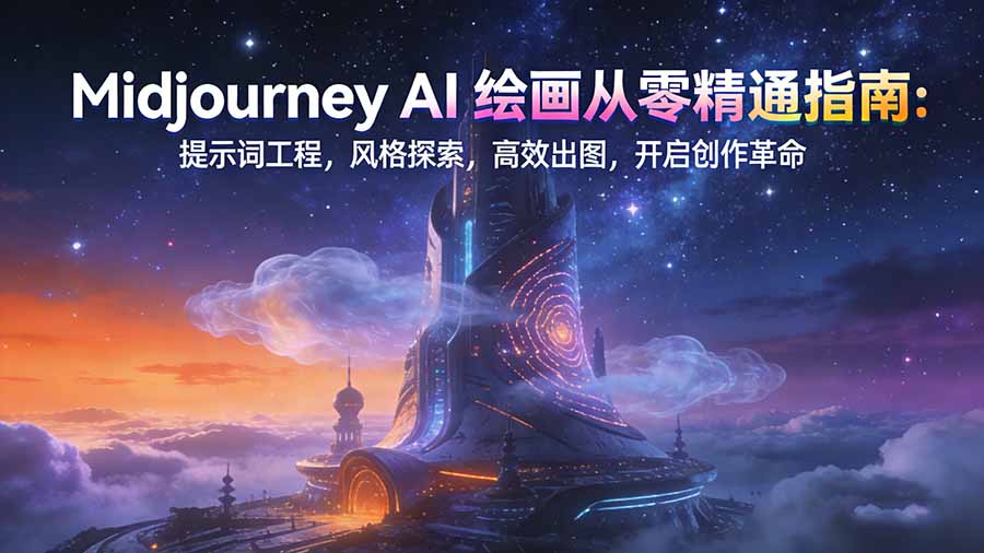 Midjourney AI绘画从零精通指南：提示词工程，风格探索，高效出图，开启创作革命-云创网