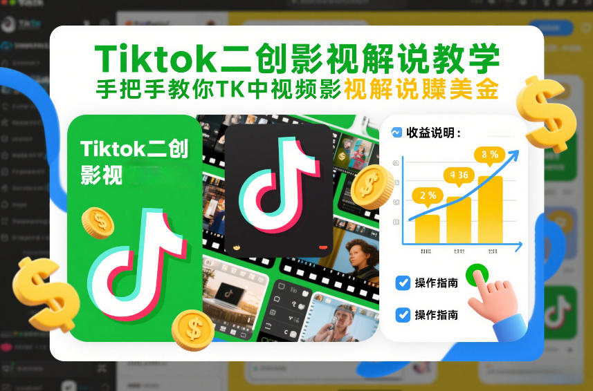 Tiktok二创影视解说教学，手把手教你TK中视频影视解说賺美金(更新26年1月)-云创网