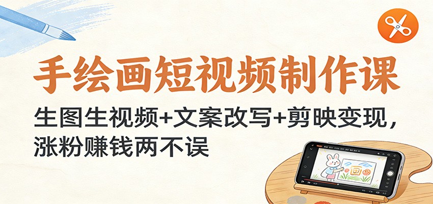 手绘画短视频制作课：生图生视频+文案改写+剪映变现，涨粉赚钱两不误-云创网