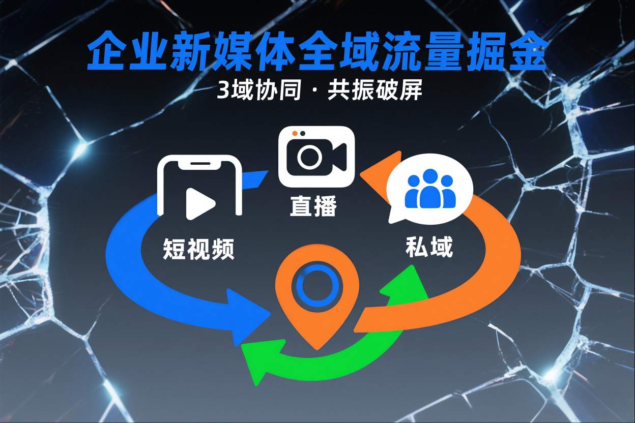 短视频全域商业模式，企业新媒体全域流量掘金，3域协同，共振破屏，短视频-直播-私域-地域-云创网