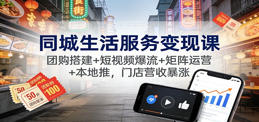 同城生活服务变现课：团购搭建+短视频爆流+矩阵运营+本地推，门店营收暴涨-云创网