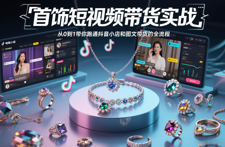 首饰短视频带货实战，从0到1带你跑通抖音小店和图文带货的全流程-云创网