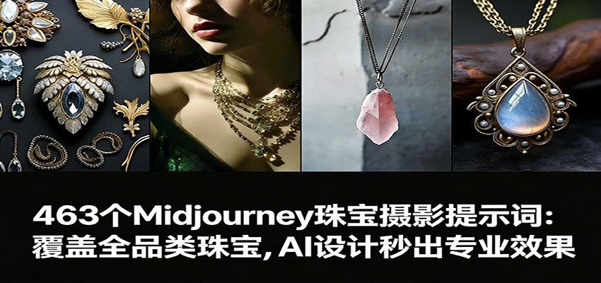 463个Midjourney珠宝摄影提示词：覆盖全品类珠宝，AI设计秒出专业效果-985网创