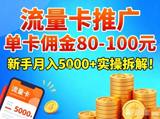流量卡推广，单卡佣金80-100，新手月入5k+实操拆解！-云创网
