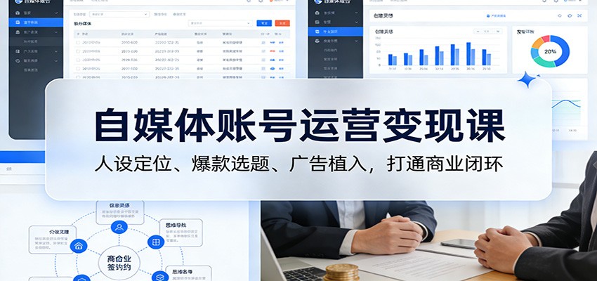 自媒体账号运营变现课：人设定位、爆款选题、广告植入，打通商业闭环-云创网
