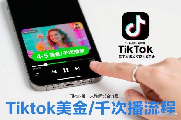 TK中视频计划项目，Tiktok第一人称解说流程，每干次播放奖励4-5美金-云创网