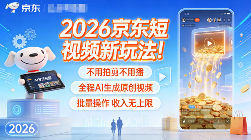 2026京东短视频新玩法！不用拍剪不用播，全程AI生成原创视频，批量操作收入无上限-云创网