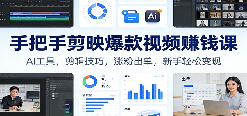 手把手剪映爆款视频赚钱课：AI工具，剪辑技巧，涨粉出单，新手轻松变现-云创网