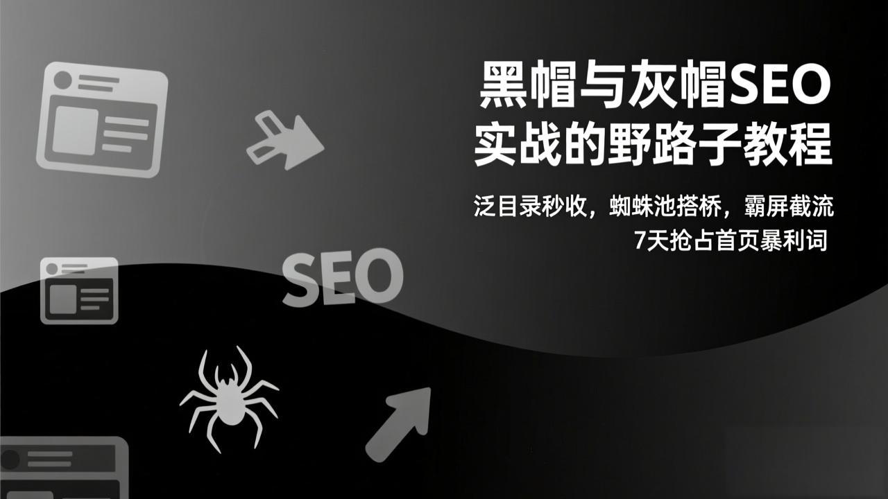 黑帽与灰帽SEO实战的野路子教程：泛目录秒收，蜘蛛池搭桥，霸屏截流，7天抢占首页暴利词-云创网