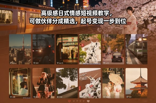 高级感日式情感短视频教学，可做伙伴分成精选，起号变现一步到位-云创网