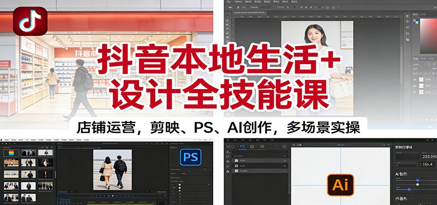 抖音本地生活+设计全技能课：店铺运营，剪映、PS、AI创作，多场景实操-云创网