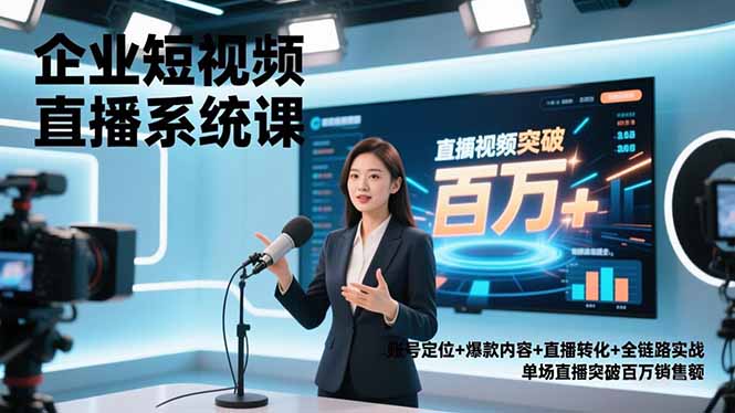 企业短视频直播系统课，账号定位+爆款内容+直播转化+全链路实战，单场直播突破百万销售额-云创网