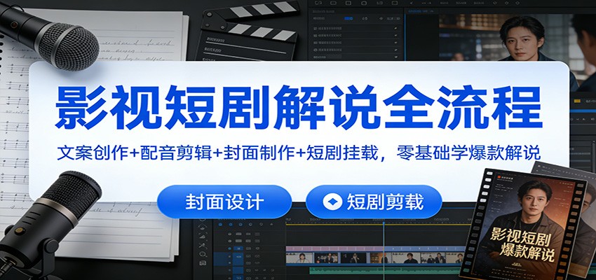影视短剧解说全流程：文案创作+配音剪辑+封面制作+短剧挂载，零基础学爆款解说-云创网