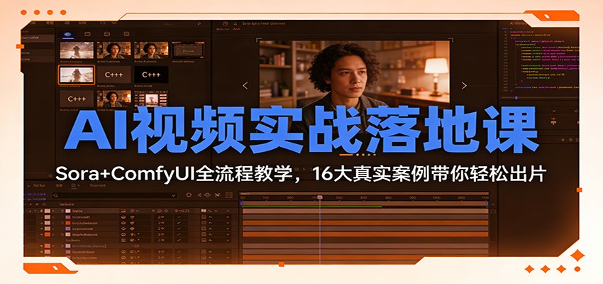 AI视频实战落地课：Sora+ComfyUI全流程教学，16大真实案例带你轻松出片-云创网