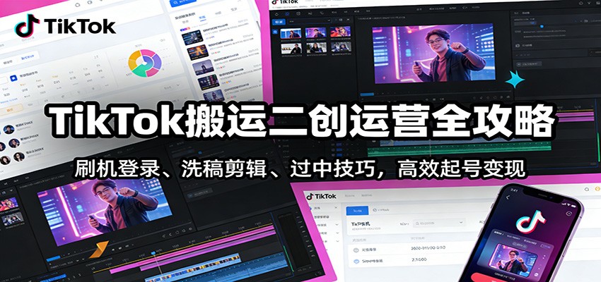 TikTok搬运二创运营全攻略：刷机登录、洗稿剪辑 、过中技巧，高效起号变现-云创网