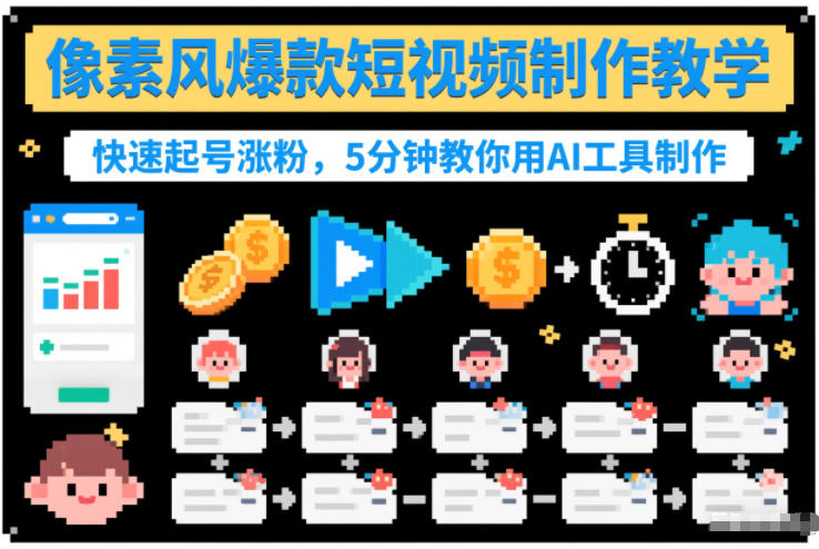 像素风爆款短视频制作教学，快速起号涨粉，5分钟教你用AI工具制作-云创网