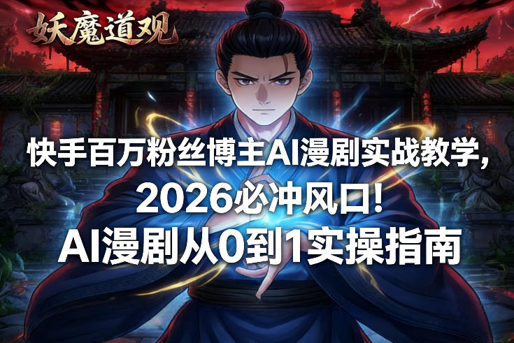 快手百万粉丝博主AI漫剧实战教学，2026必冲风口！AI漫剧从0到1实操指南-云创网