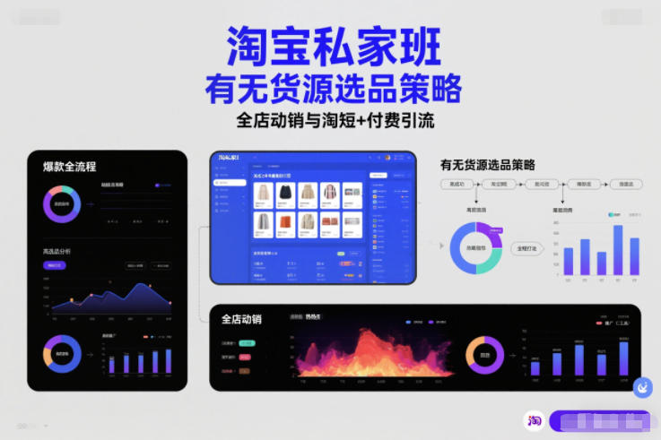 淘宝私家班，有无货源选品策略，高成功率爆款全流程打法，全店动销与淘短+付费引流(更新2026)-云创网
