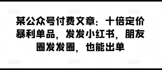 某公众号付费文章：十倍定价暴利单品，发发小红书，朋友圈发发圈，也能出单-云创网
