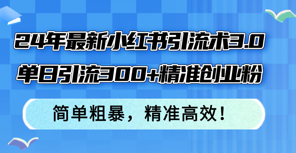 24年最新小红书引流术3.0，单日引流300+精准创业粉，简单粗暴，精准高效！-云创网