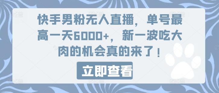 快手男粉无人直播，单号最高一天6000+，新一波吃大肉的机会真的来了-云创网