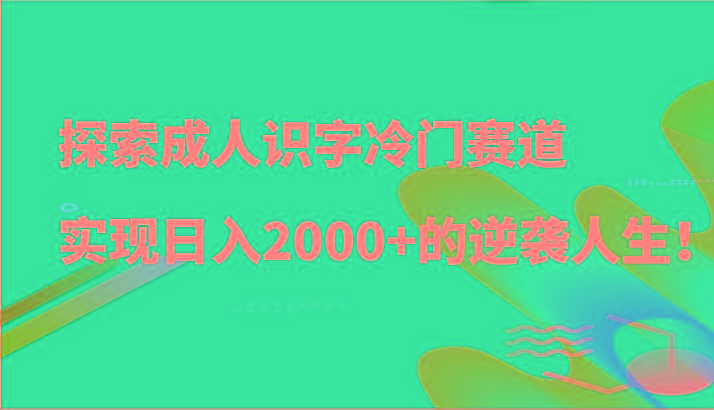 探索成人识字冷门赛道，实现日入2000+的逆袭人生！-云创网