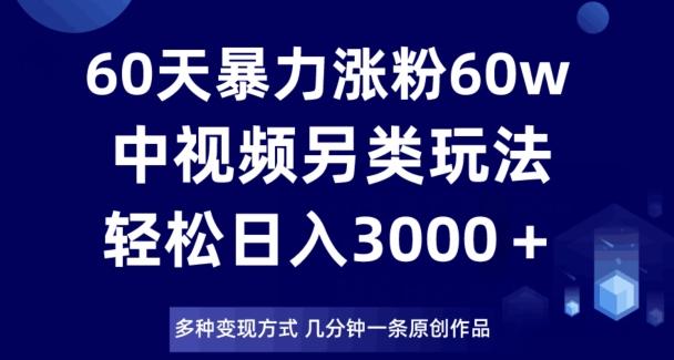 60天暴力涨粉60W，中视频另类玩法，日入3000＋，几分钟一条原创作品多种变现方式-云创网
