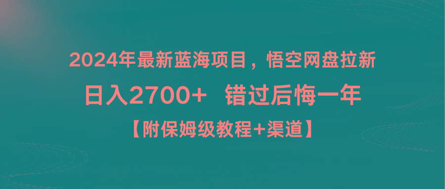 2024年最新蓝海项目，悟空网盘拉新，日入2700+错过后悔一年【附保姆级教...-云创网