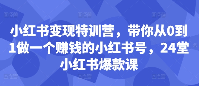 小红书变现特训营，带你从0到1做一个赚钱的小红书号，24堂小红书爆款课-云创网
