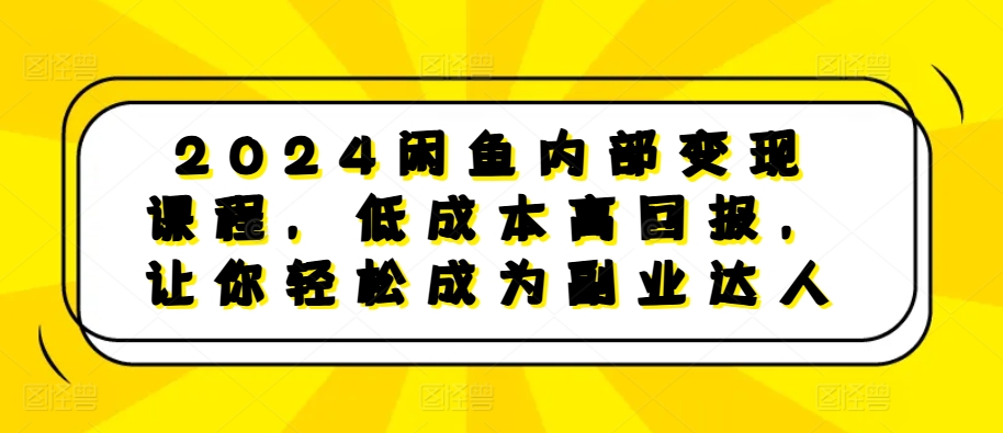 2024闲鱼内部变现课程，低成本高回报，让你轻松成为副业达人-云创网