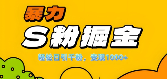 单人单机日引千粉，变现1k+，S粉流量掘金计划攻略【揭秘】-云创网