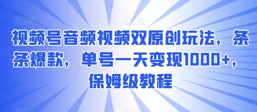 视频号音频视频双原创玩法，条条爆款，单号一天变现1000+，保姆级教程【揭秘】-云创网