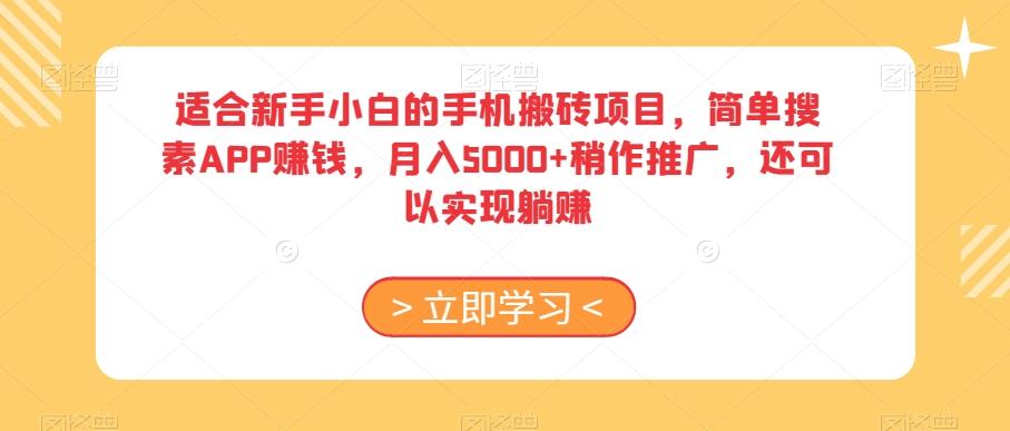 适合新手小白的手机搬砖项目，简单搜素APP赚钱，月入5000+稍作推广，还可以实现躺赚【揭秘】-云创网