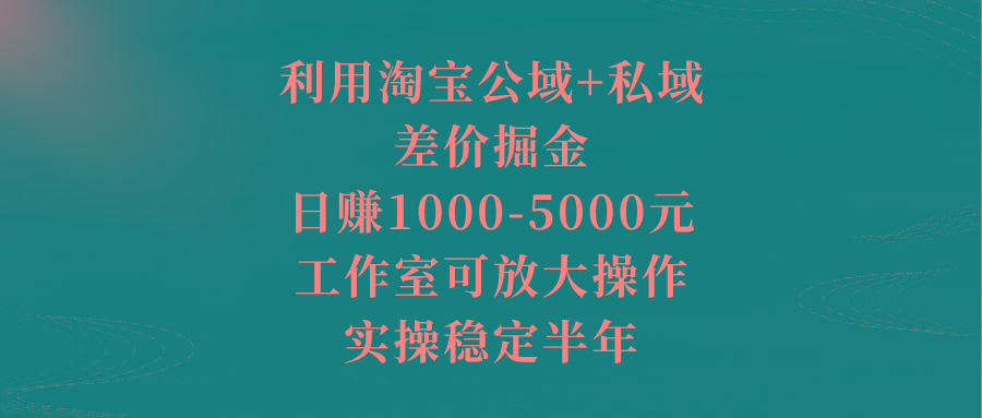 利用淘宝公域+私域差价掘金，日赚1000-5000元，工作室可放大操作，实操...-云创网