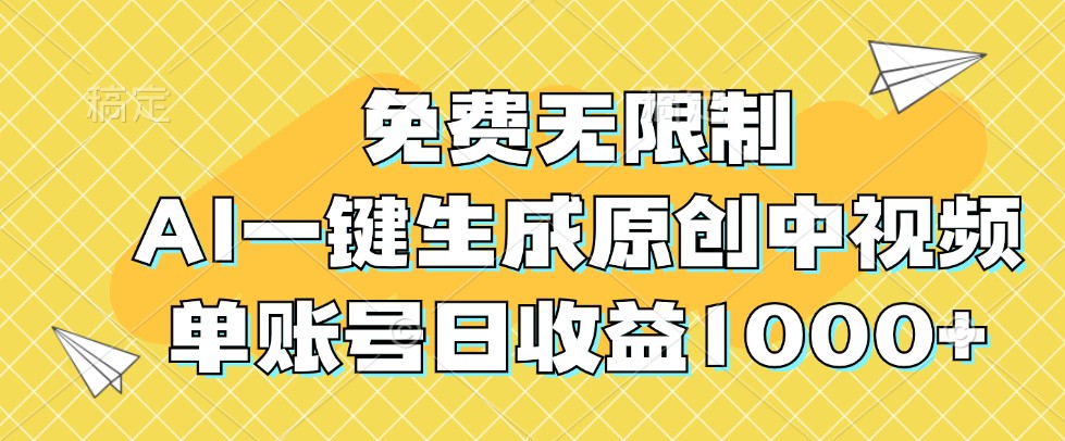 免费无限制，AI一键生成原创中视频，单账号日收益1000+-云创网