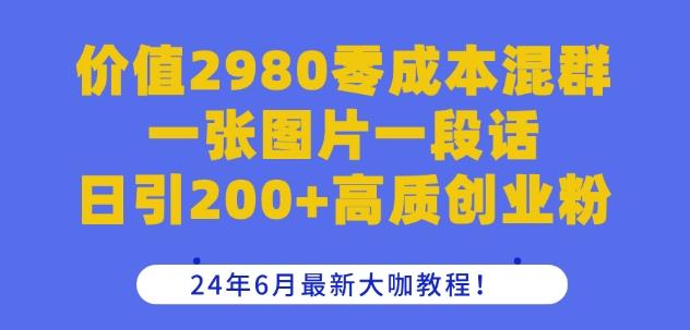 价值2980零成本混群一张图片一段话日引200+高质创业粉，24年6月最新大咖教程【揭秘】-云创网