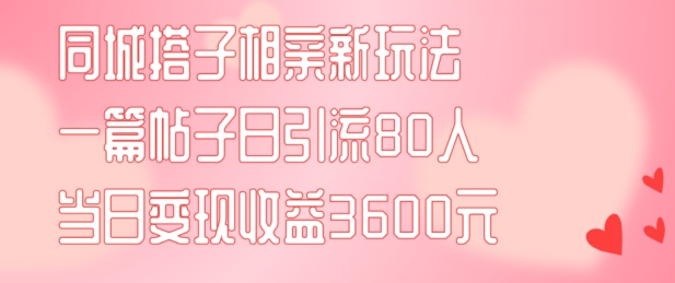 同城搭子相亲新玩法一篇帖子引流80人当日变现3600元(项目教程+实操教程)【揭秘】-云创网