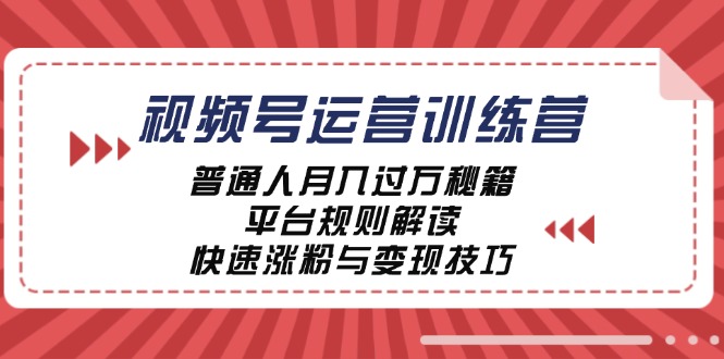 视频号运营训练营：普通人月入过万秘籍，平台规则解读，快速涨粉与变现-云创网
